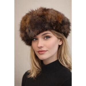 Vintage Saks Fifth Avenue Genuine Fur Beret Hat Brown Pieced Fur 1940s-50s